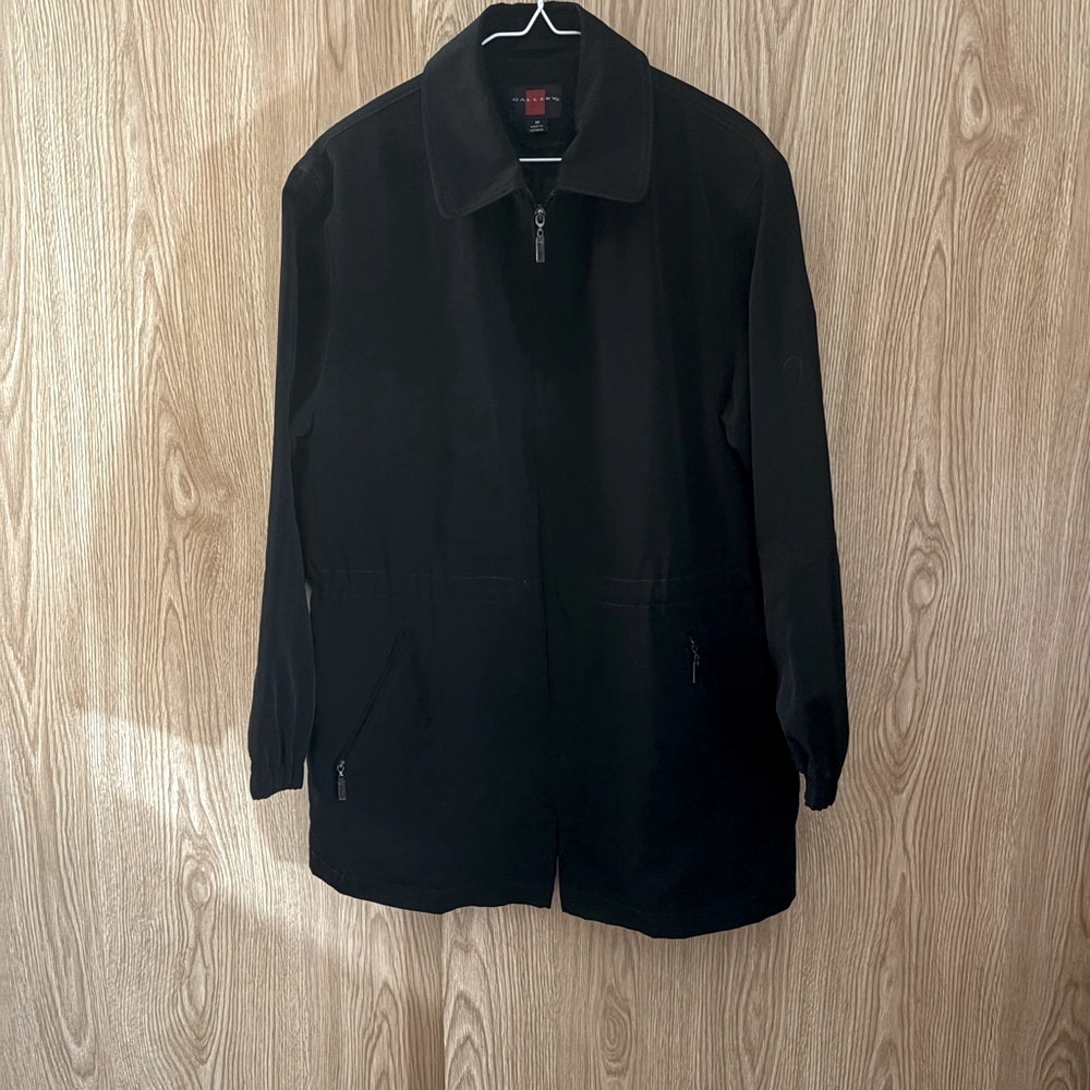 Gallery Black Classic Business Trench Coat Full Zip Oversized